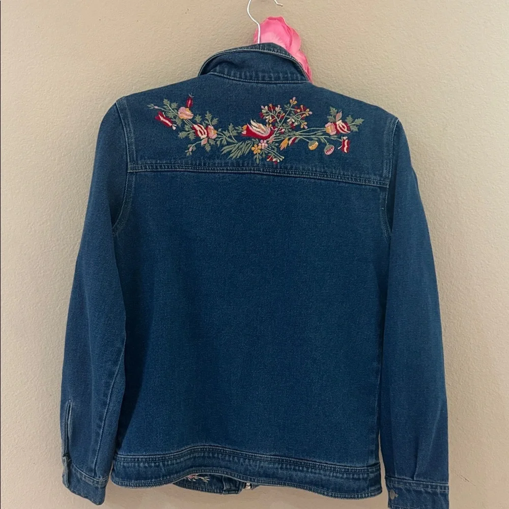 Denim&Co Blue Jacket with Floral Embroidery - Picture 6 of 9